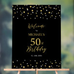 Gold & Black Confetti 50th Birthday Party Welcome Acrylic Sign<br><div class="desc">Welcome your guests to a special celebration day with this stylish gold & black welcome sign. This sign features modern typography" Welcome to 50th Birthday" and a hexagon confetti design. You can customise the name and the date. Matching invitations and party supplies are available at my shop BaraBomDesign.</div>