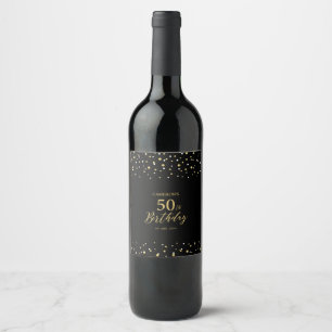 Gold & Black Confetti 50th Birthday Party  Wine Label