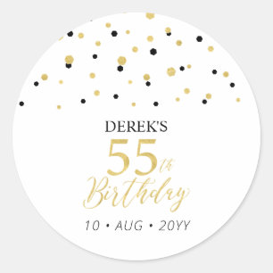 Gold & Black Confetti 55th Birthday Party Favour Classic Round Sticker