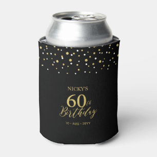 Gold & Black Confetti 60th Birthday Party Favour Can Cooler