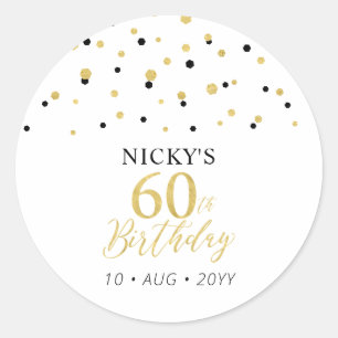Gold & Black Confetti 60th Birthday Party Favour Classic Round Sticker