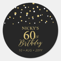 Gold & Black Confetti 60th Birthday Party Favour