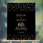Gold & Black Confetti 60th Birthday Party Welcome Acrylic Sign<br><div class="desc">Welcome your guests to a special celebration day with this stylish gold & black welcome sign. This sign features modern typography" Welcome to 60th Birthday" and a hexagon confetti design. You can customise the name and the date. Matching invitations and party supplies are available at my shop BaraBomDesign.</div>