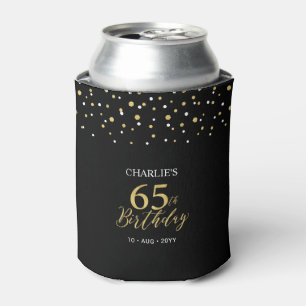 Gold & Black Confetti 65th Birthday Party Favor Can Cooler