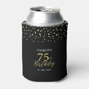 Gold & Black Confetti 75th Birthday Party Favour Can Cooler