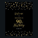 Gold & Black Confetti 90th Birthday Party Welcome Poster<br><div class="desc">Welcome your guests to a special celebration day with this stylish gold & black welcome sign. This sign features modern typography" Welcome to 90th Birthday" and a hexagon confetti design. You can customise the name and the date. Matching invitations and party supplies are available at my shop BaraBomDesign.</div>