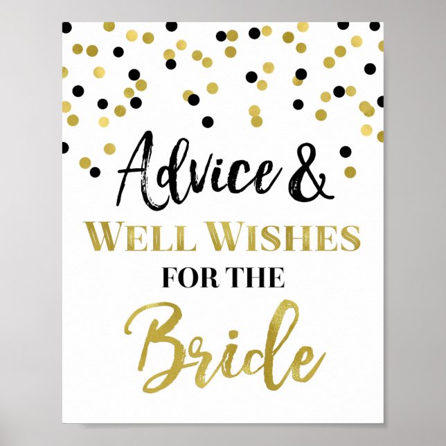 Gold Black Confetti Advice for the Bride Sign (Front)