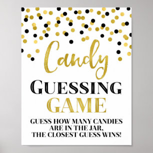 Gold Black Confetti Candy Guessing Game Sign