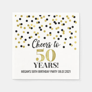 Gold Black Confetti Cheers to 50 Years Birthday Napkin