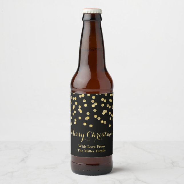 Gold Black Confetti Christmas Beer Label (Front)