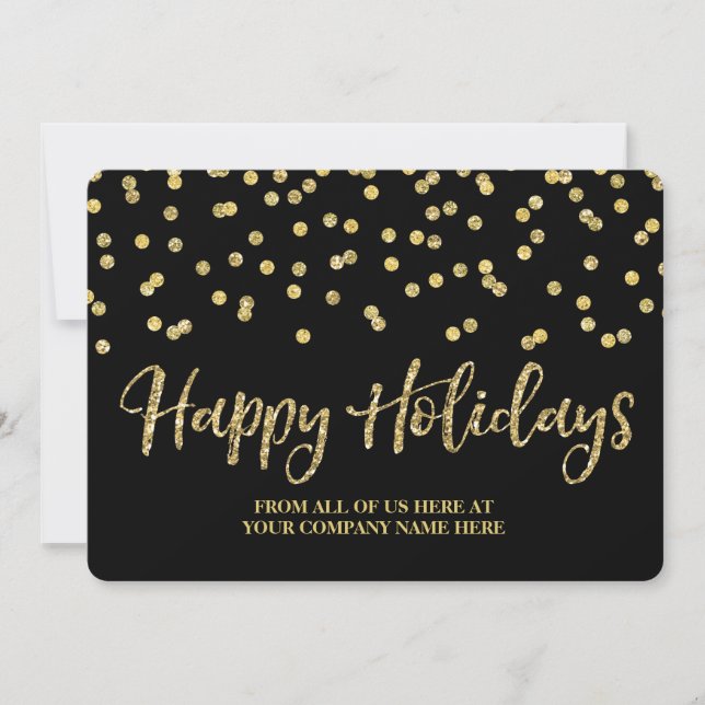 Gold Black Confetti Christmas Cards Business (Front)