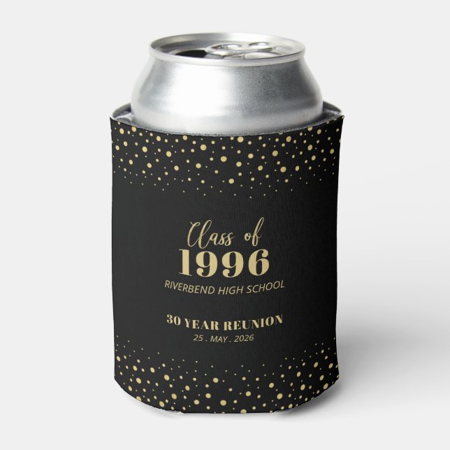 Gold & Black Confetti Class Reunion Party Favour C Can Cooler (Can Front)