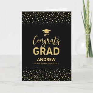Gold & Black Confetti Congrats Grad Graduation Card