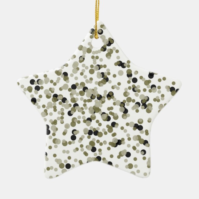 Gold Black Confetti Dots Ceramic Ornament (Front)