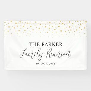 Gold & Black Confetti Family Reunion Party Welcome Banner