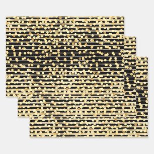 Gold black confetti glitter sparkle Hollywood chic Wrapping Paper Sheet