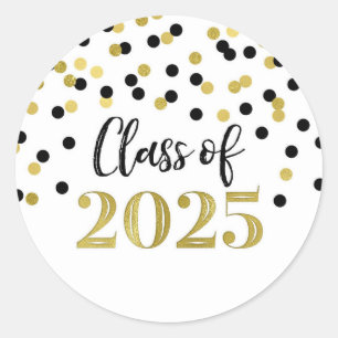 Gold Black Confetti Graduation 2025 Classic Round Sticker