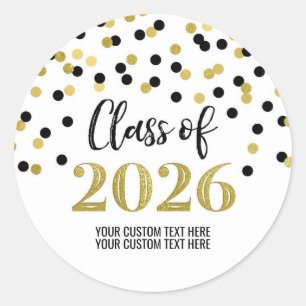 Gold Black Confetti Graduation 2026 Classic Round Sticker
