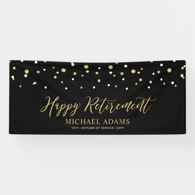 Gold & Black Confetti | Happy Retirement Party Ban Banner (Horizontal)