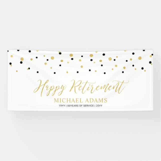 Gold & Black Confetti | Happy Retirement Party Ban Banner (Horizontal)