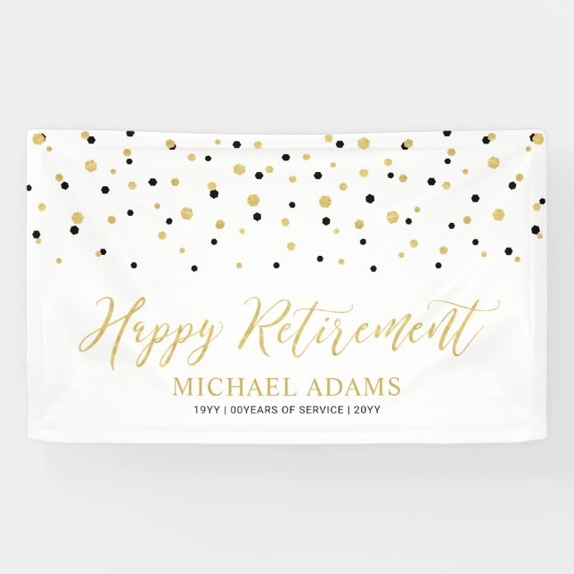 Gold & Black Confetti | Happy Retirement Party Ban Banner (Horizontal)