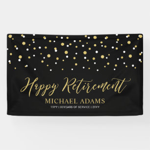 Gold & Black Confetti   Happy Retirement Party Banner