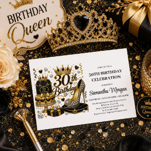 Gold Black Confetti Luxe 30th Birthday Invitation