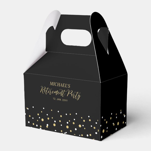 Gold & Black Confetti Modern Retirement Party Favour Box (Front Side)