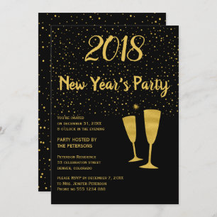 Gold black confetti New Year's celebration invite
