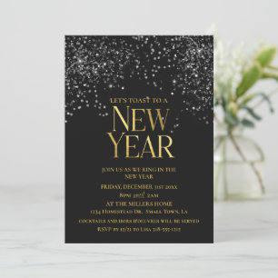 Gold Black Confetti New Year's Eve Party Invitation