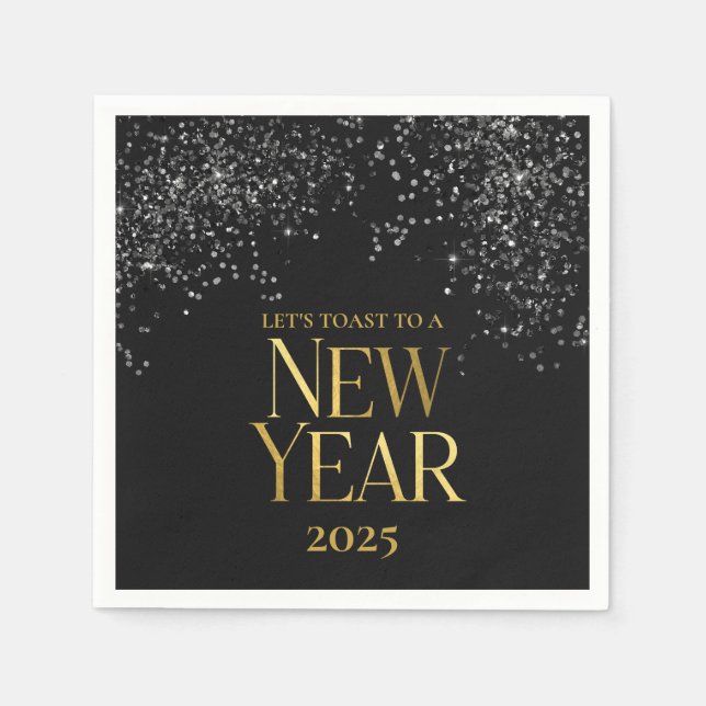 Gold Black Confetti New Year's Eve Party Napkin (Front)