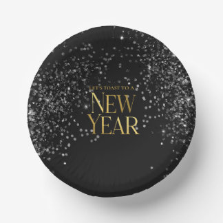 Gold Black Confetti New Year's Eve Party Paper Plate
