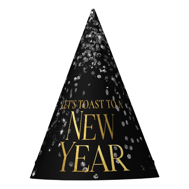 Gold Black Confetti New Year's Eve Party Party Hat (Front)