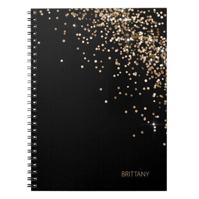 Gold Black Confetti Personalised Notebook (Front)
