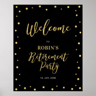 Gold & Black Confetti Retirement Party Welcome Poster