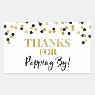 Gold Black Confetti Thanks for Popping By Rectangular Sticker