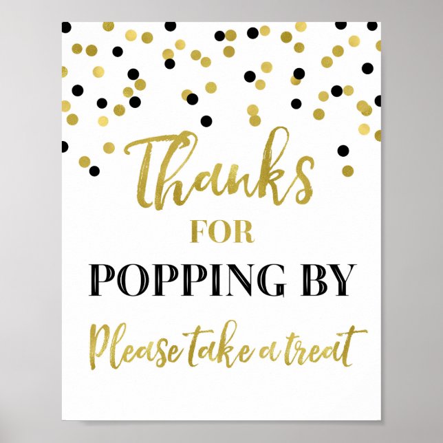 Gold Black Confetti Thanks for Popping By Sign (Front)