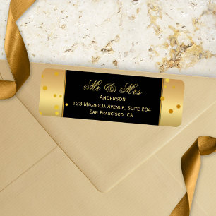 Gold Black Confetti Wedding Return Address Label