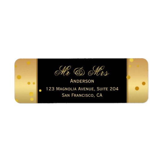 Gold Black Confetti Wedding Return Address Label