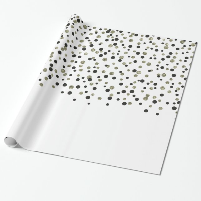 Gold Black Confetti Wrapping Paper (Unrolled)