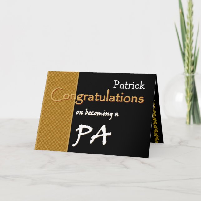 Gold Black Congratulations Physician's Assistant V Card (Front)