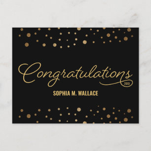 Gold Black Congratulations University Graduate  Announcement Postcard