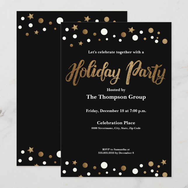 Gold Black Corporate Holiday Christmas Party Invitation (Front/Back)