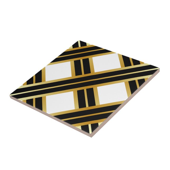 Gold Black Criss Cross Pattern Ceramic Tile (Side)