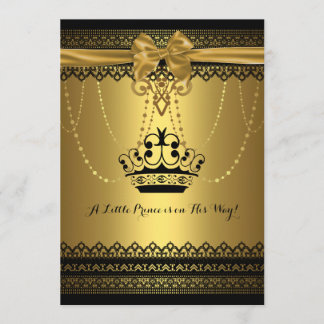 Gold & Black Crown Baby Shower Invitation