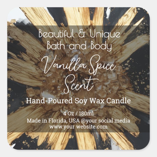 Gold Black Crystal Bottle Candle Jar Product Label (Front)