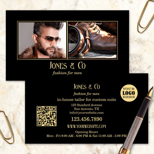 Gold Black Custom Photos Men's Fashion Retail Business Card (Creator Uploaded)
