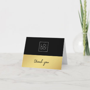 Gold & Black Custom Square Logo Business Company Thank You Card