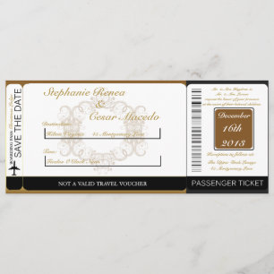 Gold/ Black Damas Boarding Pass Wedding Invitation
