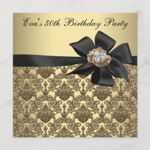 Gold Black Damask 50th Birthday Party Invitation